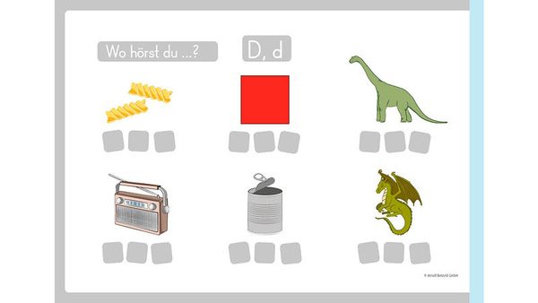 rot quadrat, grüner dinosaurier, graue portionen, brauner radio, gelbe nudeln