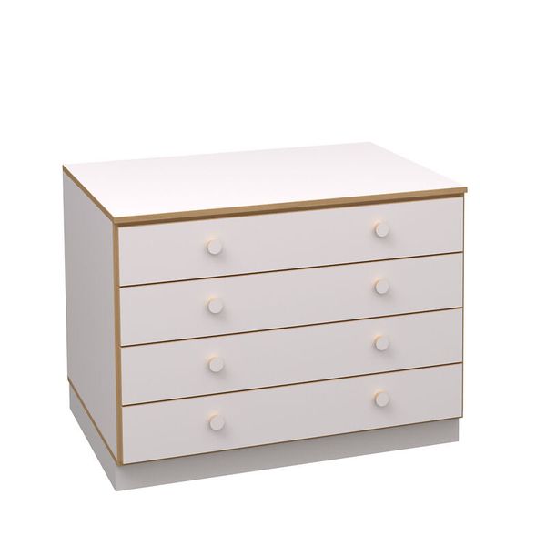 Kommode, weiße Kommode, 4 Schubladen, Holzoptik, Knöpfe