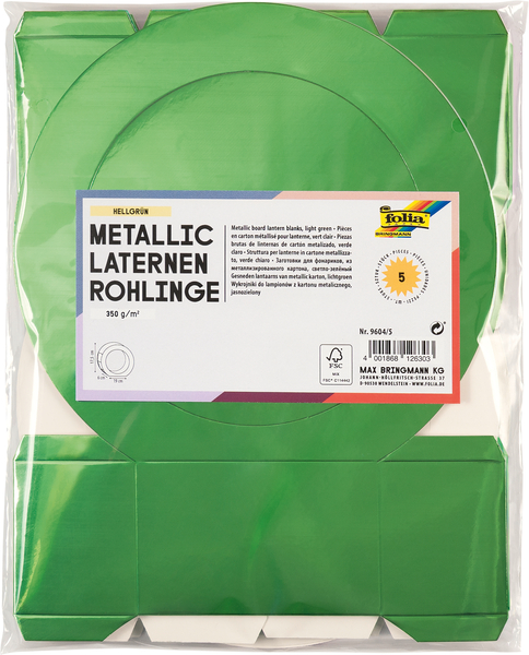 FOLIA Laternen-Rohlinge aus Metallic-Karton, 5 Stück, Farbe wählbar