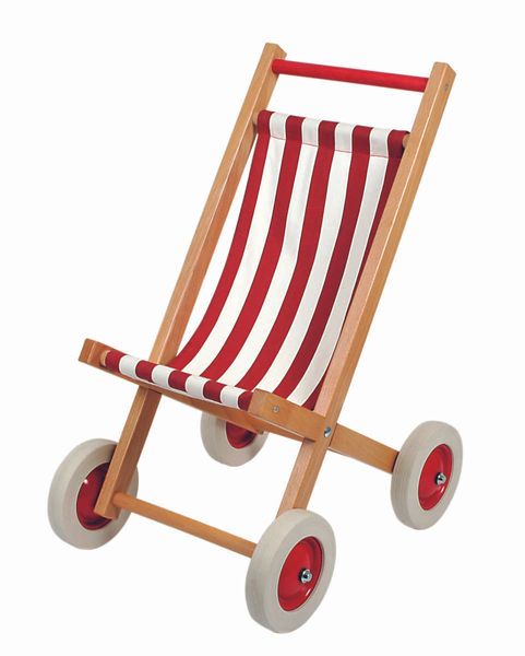 Kinderwagen, Holz, Gestell, Stoffband, Roter Streifen