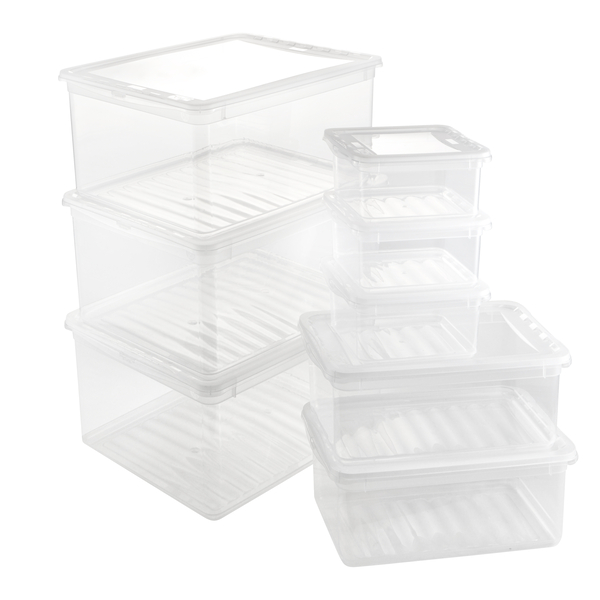 Aufbewahrungsboxen mit Air Control System, transparent, 1,7l, 5,6l, 18l, 8er-Set Aufbewahrungsboxen mit Air Control System, transparent, 1,7l, 5,6l, 18l, 8er-Set