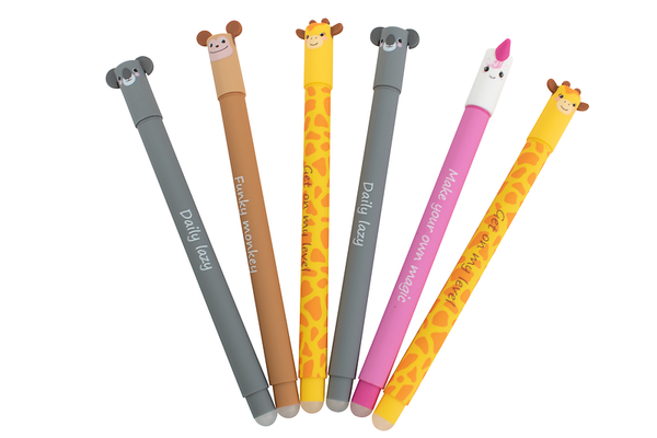 Animal Erase It! Radierbarer Gelschreiber im Set, 6 Stifte mit 4 Tiermotiven, ab 3 Jahre