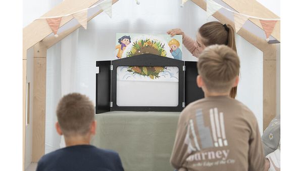 minitheater, puppet theater, kids stage, playset, wood frame