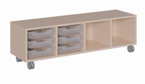 Regal fahrbar mit 6 flachen ErgoTray Boxen, rechts Regal (B/H/T: 139 x 42,5 x 40 cm) Regal fahrbar mit 6 flachen ErgoTray Boxen, rechts Regal (B/H/T: 139 x 42,5 x 40 cm)