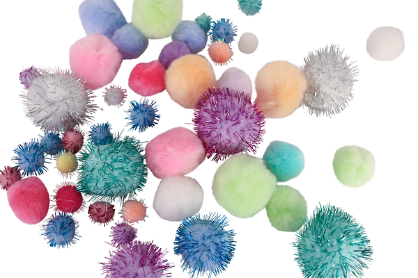 FOLIA Pompons Mix mit pastell mit Glitzer, Ø 1,5-4 cm, 1050 Stück Großpackung