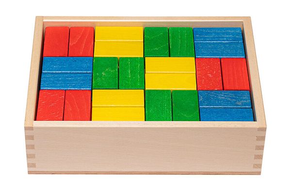 Holzbausteine, Bausteine, Holzspielzeug, Bunte Blöcke, Holzbox