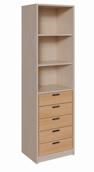 Schrank mit 5 Massivholzschüben und Einlegeböden (B/H/T: 52 x 180 x 40 cm)