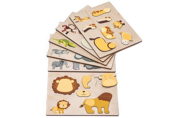 Holzpuzzle, Tierformen, Baby-Puzzle, Montessori-Spielzeug, buntes Holz