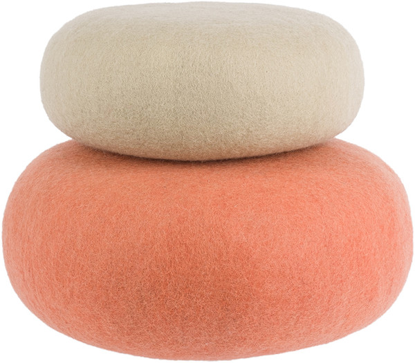 Wolliger Stein, Runder Stein, Kuschelkissen, Pompom-Topfstein, Beige und Koralle