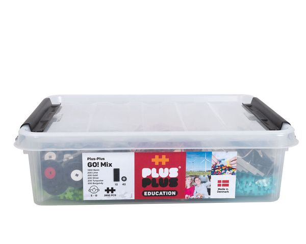 PLUS PLUS MINI GO! Bausteine Mix, 2600-tlg. + 10 Bauplatten + 40 Räder