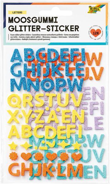 FOLIA Moosgummi Glitter-Buchstaben, 128 Stück