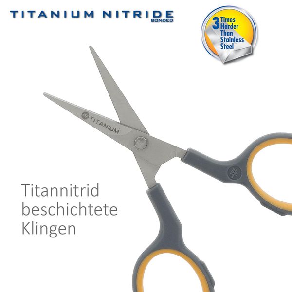 Schere, Schneiderschere, Titanium-Nitrid, Titanium-Nitrid-beschichtete Klingen, Grau/Schwarz Gelbe Griffe