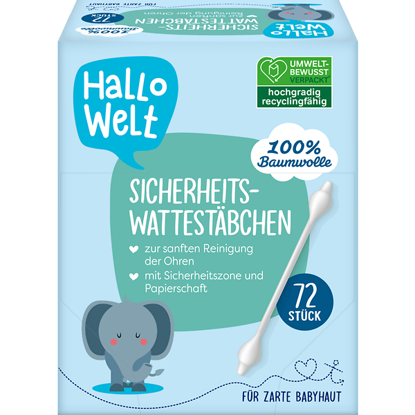 Sicherheits-Wattestäbchen, Babypflege, Baumwolle, Ohrenreiniger, 72 Stück