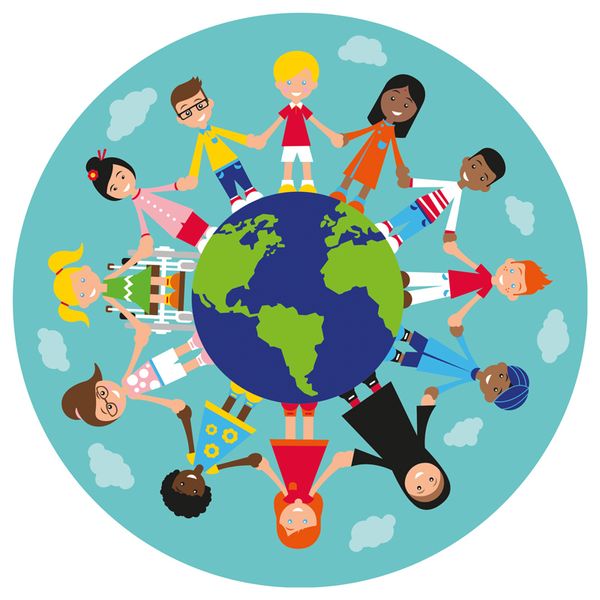 Globus, Weltkugel, Kinder, Kreis, Gruppenkinder