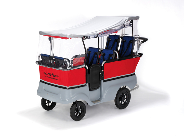 Fahrradspaziergang, Sitzwagen, 4-sitzer, rot grau, Hubwagen