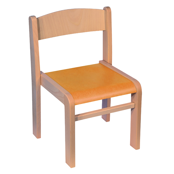 Stapelstuhl Limbi, oranger Sitz mit Linoleum, SH 21 - 38 cm wählbar