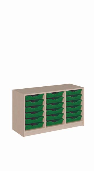 TVA storage, Schrank, Holzschrank, grüne Schubfächer, Aufbewahrungsorganizer