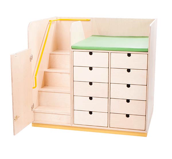 Wickeltisch Willy mit 10 Schubladen und Treppe links Wickeltisch Willy mit 10 Schubladen und Treppe links