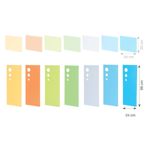 colorful cards, color gradient, Post-it notes, three-hole punches, Dimensions 66x24 cm