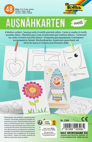 FOLIA Stickkarten zum Ausnähen, 48 Stück in 8 Motiven