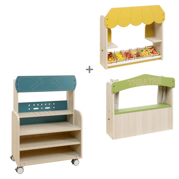 MATHOU Werkbank, Kaufladen und Theater, Set MATHOU Werkbank, Kaufladen und Theater, Set