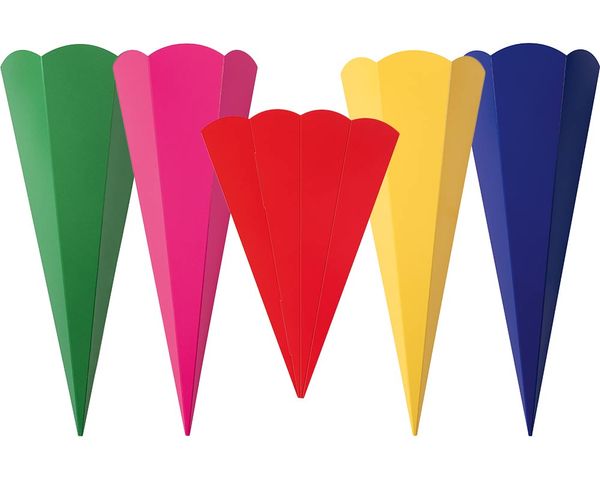 FOLIA Geschwister-Schultüten-Rohlinge, eckig, aus Fotokarton, 41 cm, 10er Set, farbig sortiert