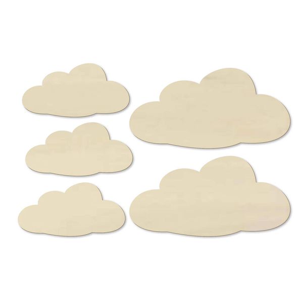 Wolken-Set, 5 Stück aus Pappelholz, Größe wählbar