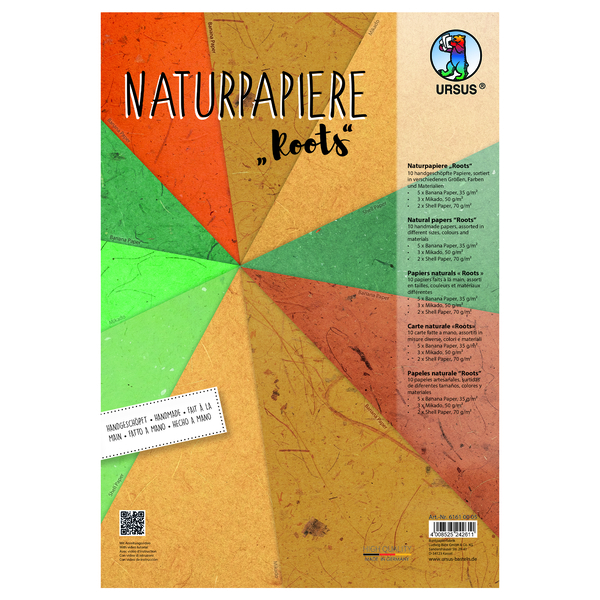 Naturpapier, 10 Motive, handgeschöpft mit Naturmaterialien, 33 x 23 cm
 Naturpapier, 10 Motive, handgeschöpft mit Naturmaterialien, 33 x 23 cm