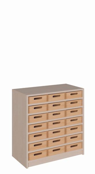 Schrank mit 21 flachen Massivholzkästen (B/H/T: 78 x 80 x 40 cm)