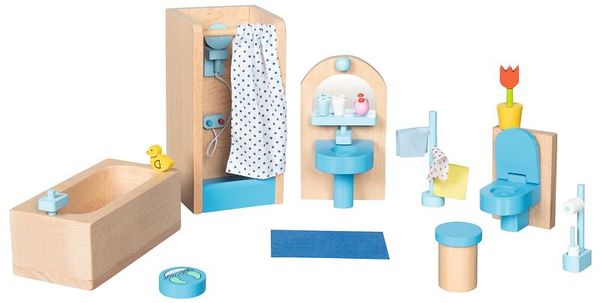 Holzspielzeug, Kinderbad, Badezimmer Set, Waschbecken, Duschaccessoires