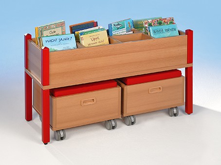 kindersitz, kinderegal, büchereinsatz, rollcontainer, rollenwagen