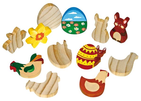Holzspielzeug, Ostern, Ostereier, Huhn, Hase