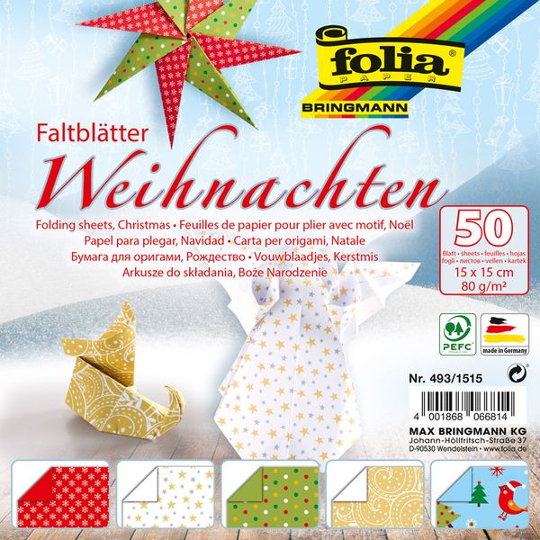 FOLIA Origamipapier Weihnachten, 15x15 cm, 50 Blatt