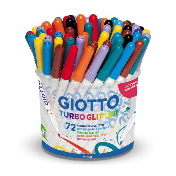 GIOTTO Turbo Glitter-Fasermaler, in 8 Farben sortiert, 72 Stück in Runddose