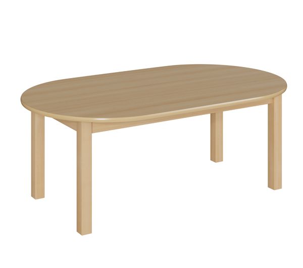 Ovaltisch, 140x80 cm, Dekor Buche, Zarge, Tischbeine aus Holz