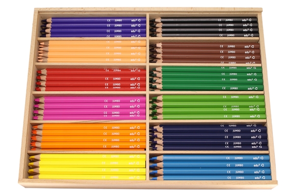 edu3 Jumbo Hex Sechskant-Buntstifte, in 12 Farben sortiert, 144 Stück in Holzbox
