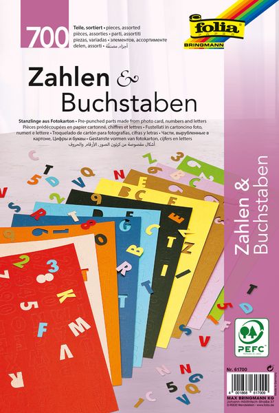 FOLIA Buchstaben + Zahlen, 700 Teile, bunt sortiert