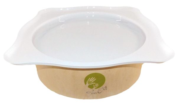Schale, Bowl, Körbchen?, Keramik, Holzunterseite, Grün logo