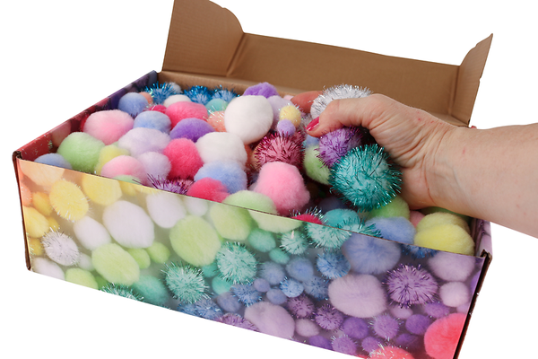 FOLIA Pompons Mix mit pastell mit Glitzer, Ø 1,5-4 cm, 1050 Stück Großpackung