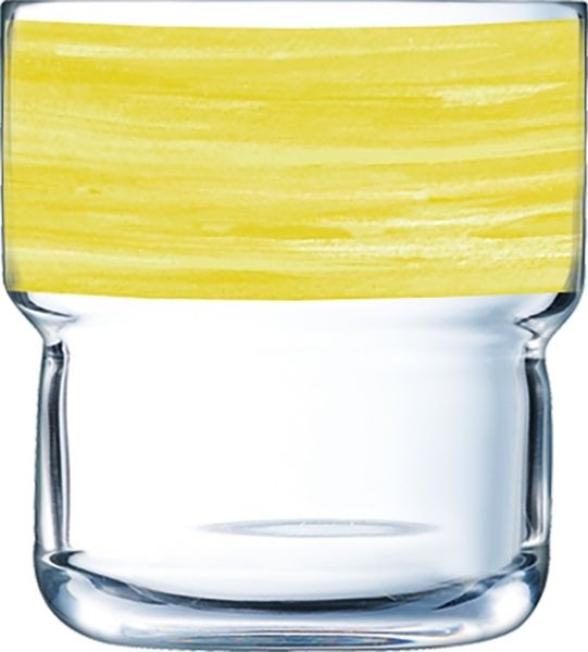 schnapsglas, glasware, miniaturglas, gelb_kappe, transparentes_glas