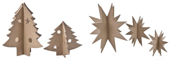 3D-Sterne und Tannenbäume, 5 Stück 3D-Sterne und Tannenbäume, 5 Stück
