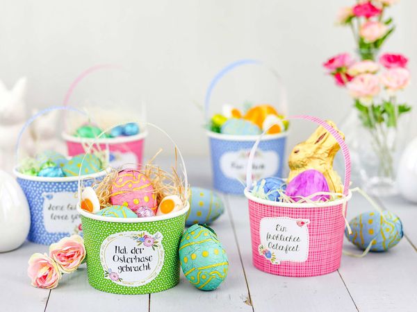 Osterbecher mit Henkel, 6 Stück, bunt - Bastelset (SONDERANGEBOT)