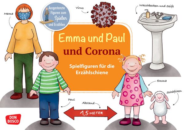 Kinder, Maskenpflicht, Abstandsregel, Hygiene, Erzählfiguren