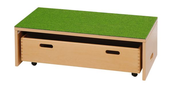 Sofa-Loveseat, Kleiner Stauraum, Holzkomponente, Grünes Teppichoberteil, Rollkonstruktion