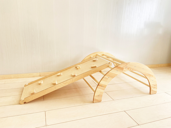 4in1 Kletterbogen/Bogenwippe (Massivholz und Sprossen) mit Rutsch- und Kletterbrett 4in1 Kletterbogen/Bogenwippe (Massivholz und Sprossen) mit Rutsch- und Kletterbrett