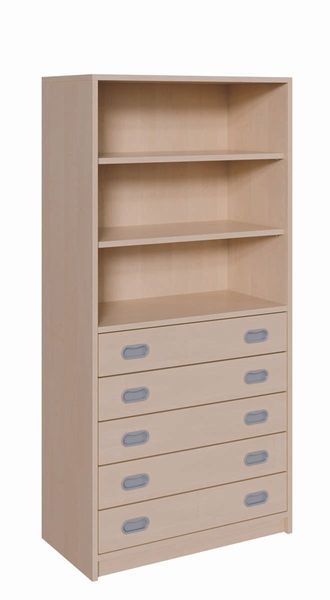 hutch, bookshelf, drawer chest, wooden cabinet, open shelves