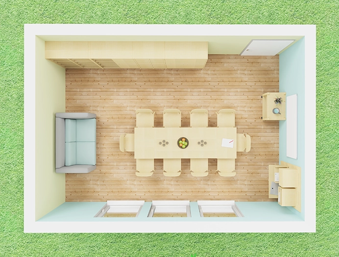 Darstellung eines Personalraumes in der Kita von oben