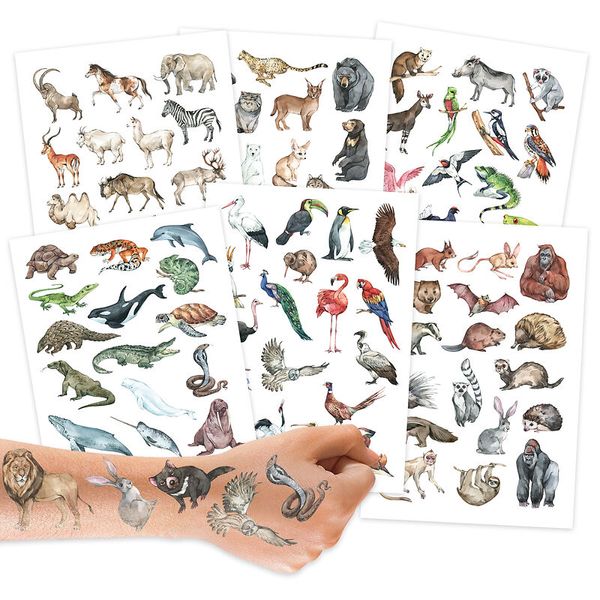 Tierbilder, Tierillustrationen, Tiersticker, Vielfalt-Tierarten, Handtattoo-Tierarten