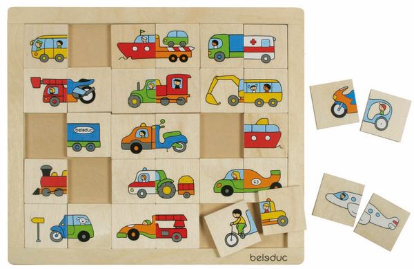 Holzpuzzle, Bausteine, Transportmittel, Sortierpuzzle, Fahrzeuge