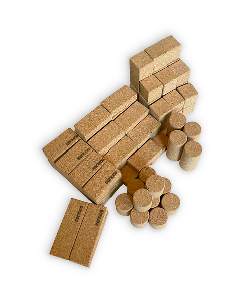 Korkfliesen, Korkblöcke, Kork Holz, Korkchips, Bausteinset